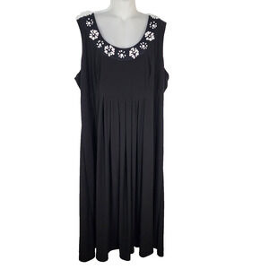 Lane Bryant Womens Dress 18/20 Sleeveless Black Midi Floral Beaded Neck A Line